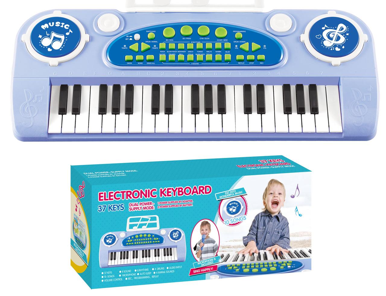 Детский синтезатор пианино с микрофоном, арт. 328-03C (37 клавиш) (синий)