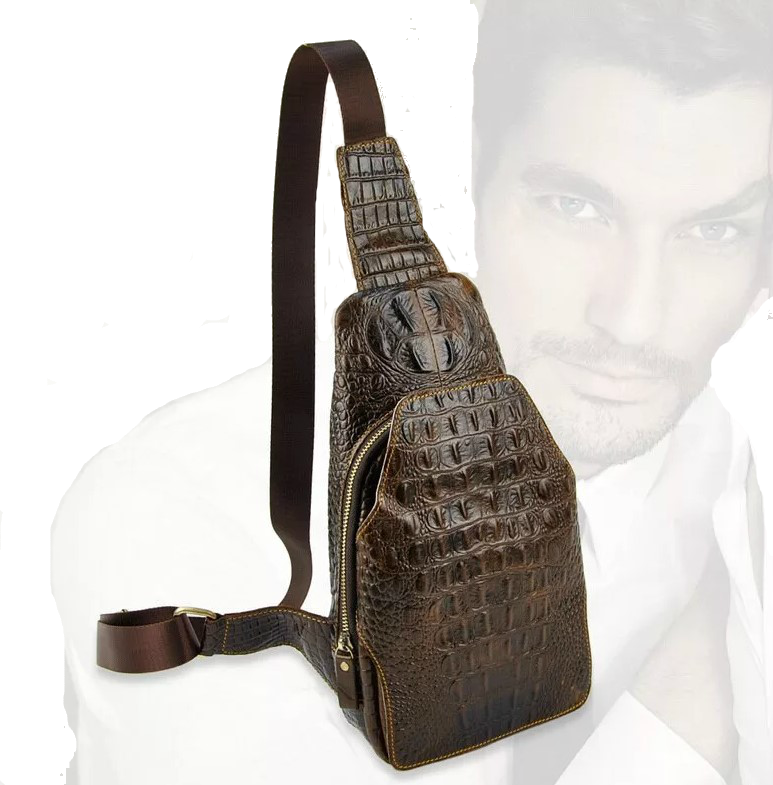 Мужская сумка Аллигатор .Кожаный слинго рюкзак Crocodile (Крокодил)
