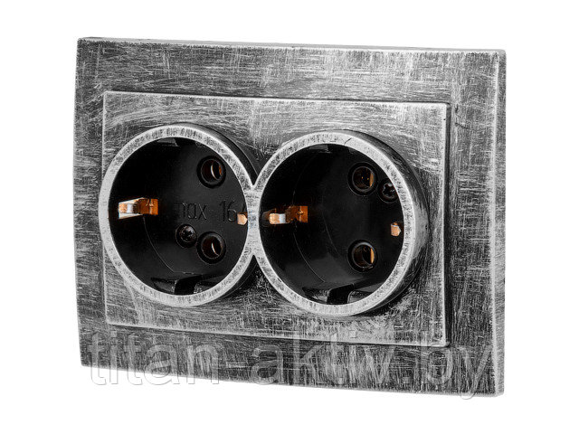 Розетка 2-ая (скрытая, с/з) серебро, Стандарт, Юпитер (RS 16-238 ЧС) (ЮПИТЕР)