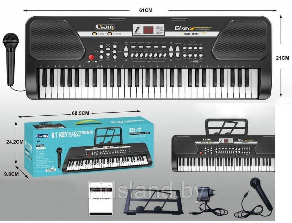 Детский синтезатор пианино с микрофоном и USB, арт. 328-12