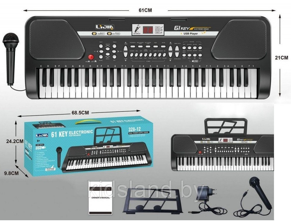 Детский синтезатор пианино с микрофоном и USB, арт. 328-12 - фото 1 - id-p109370842