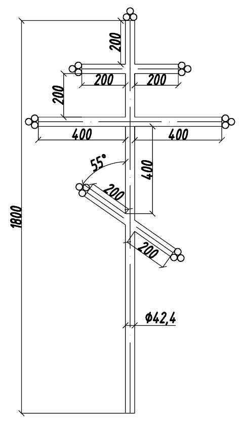 Крест семиконечный из трубы ø42.4 с кольцами