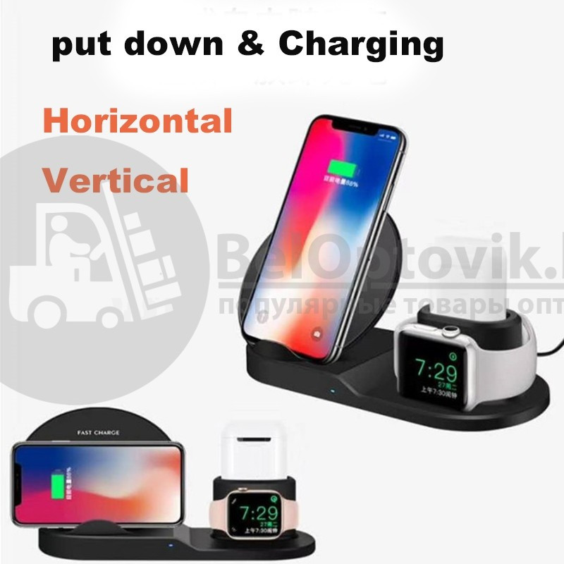 Беспроводное зарядное устройство FastCharge 3in1 Airрods iРhone Aррle Watch Чёрное - фото 9 - id-p109388797