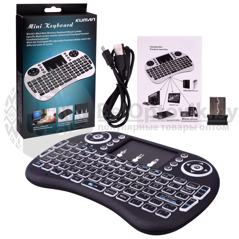 Беспроводная USB клавиатура джойстик с тачпадом для TV Mini Keyboard (клавиатура на русском и английском - фото 2 - id-p109388988