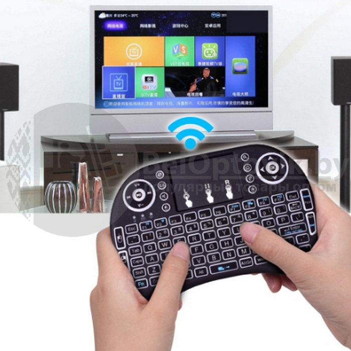 Беспроводная USB клавиатура джойстик с тачпадом для TV Mini Keyboard (клавиатура на русском и английском - фото 3 - id-p109388988