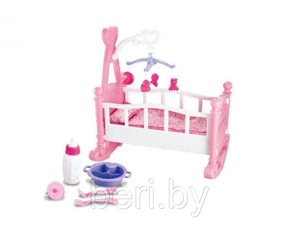 W0186 Кроватка для кукол с каруселькой и постельными принадлежностями, 19 предметов - фото 2 - id-p109399758