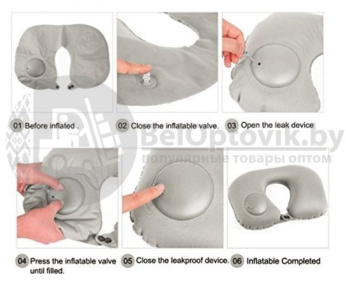 Надувная подушка в путешествия для шеи со встроенной помпой для надувания Travel Neck Pilows Inflatable - фото 4 - id-p109389603