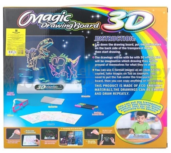 Магическая 3D-доска для рисования Magic 3D Board Динозавры - фото 3 - id-p109392471