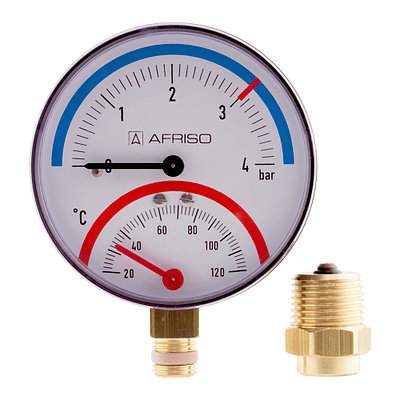 Термоманометр радиальный TM 4 bar 20° - 120° С 80 мм с отсечым клапаном 1/2"НР Afriso