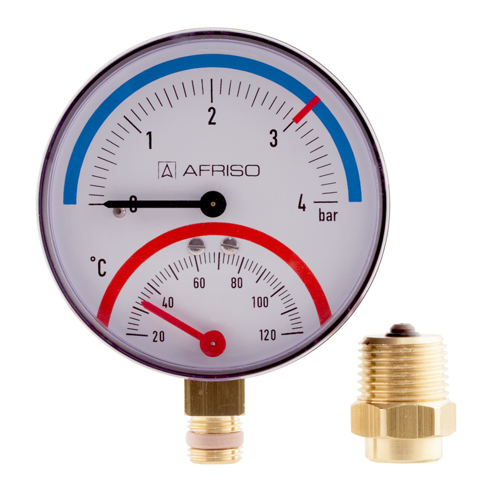 Термоманометр радиальный TM 4 bar 20° - 120° С 80 мм с отсечым клапаном 1/2"НР Afriso - фото 1 - id-p109410087