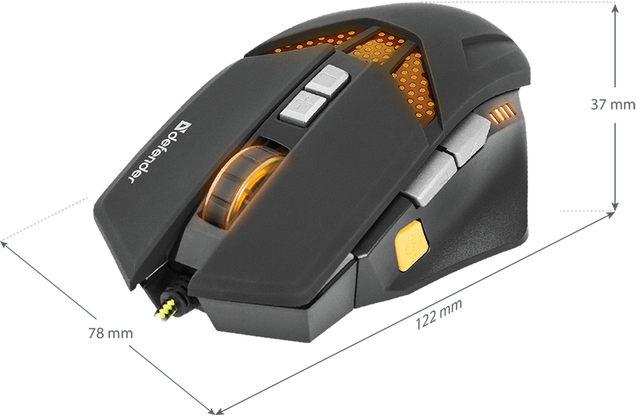 Проводная оптическая игровая мышь Defender Warhead GM-1780 оптика, 8 кнопок, 1000-2500dpi - фото 4 - id-p109439331