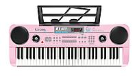Детский синтезатор пианино с микрофоном, арт. 328-06 с USB (от сети и на батарейках) розовый
