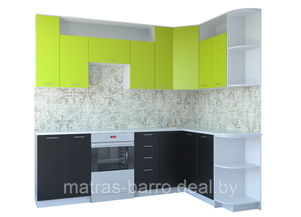 Угловая кухня Виола ДСП лайм-черный 2.6х1.5 м (без стекол) - фото 1 - id-p50719967