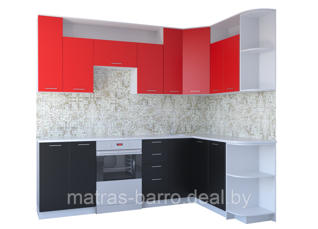 Угловая кухня Виола ДСП черно-красная без стекол