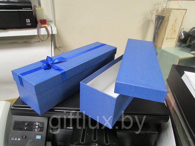 Коробка подарочная с бантом "Однотон" 9*9*33 см (под бутылку) синий, фото 2