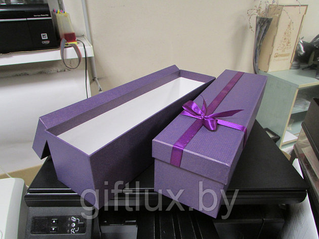 Коробка подарочная с бантом "Однотон" 9*9*33 см (под бутылку) фиолет, фото 2