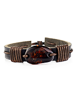 Стильный кожаный браслет с натуральным янтарём «Копакабана»