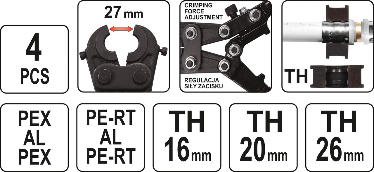 Пресс-клещи для металлопласт. труб PEX-AL-PEX TH16-26 "Yato" YT-21750 - фото 5 - id-p109764624