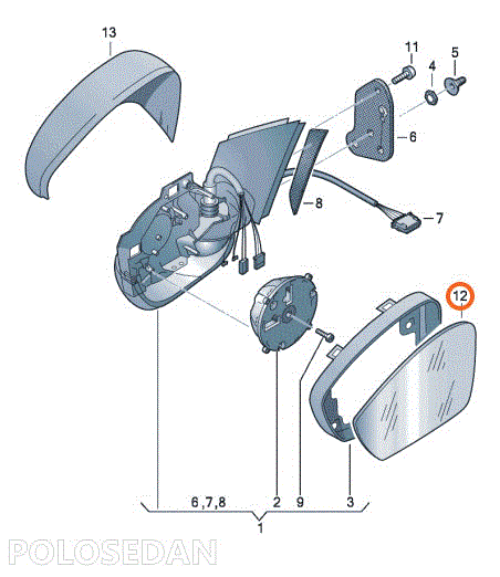 Вкладыш зеркала левый VW Polo Sedan 2009-2014г с обогревом Оригинал VAG - фото 4 - id-p109805397