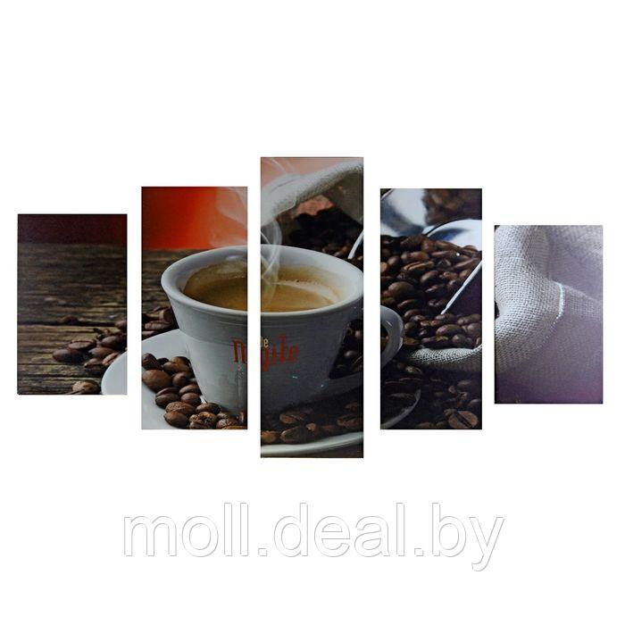 Модульная картина на подрамнике "Свежий кофе", 2 43×25, 2 58×25, 1 72×25 см, 75×135 см - фото 1 - id-p109418140