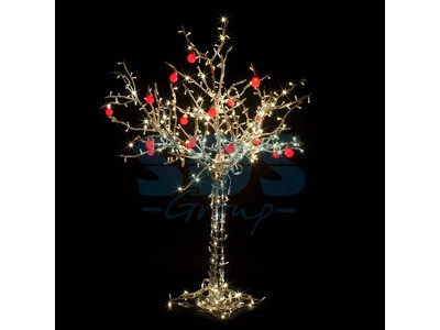 Светодиодное дерево "Яблоня", высота 1.2м, 8 красных яблок, ТЕПЛЫЙ БЕЛЫЙ светодиоды, IP 54, понижающий - фото 1 - id-p105599158
