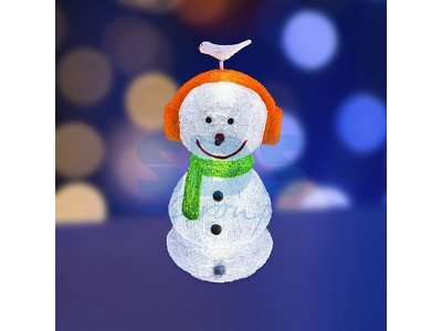 Акриловая светодиодная фигура "Снеговик в наушниках" 27х27х60 см, 16 светодиодов, IP 44, понижающий - фото 1 - id-p105599215