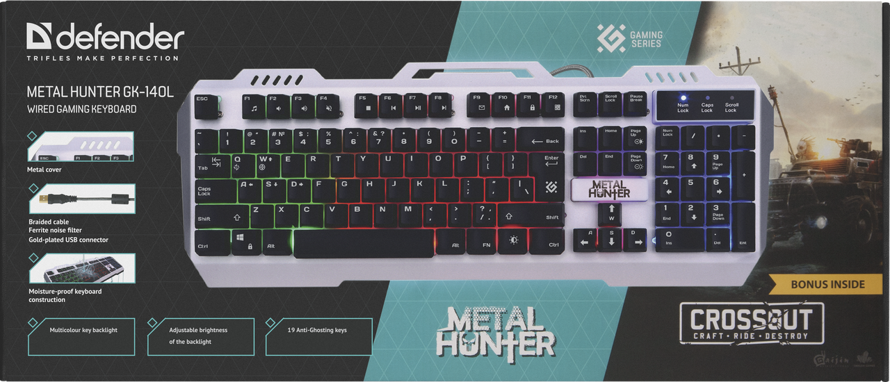 Проводная игровая клавиатура Defender Metal Hunter GK-140L RU,RGB подсветка,19 Anti-Ghost - фото 2 - id-p109931423