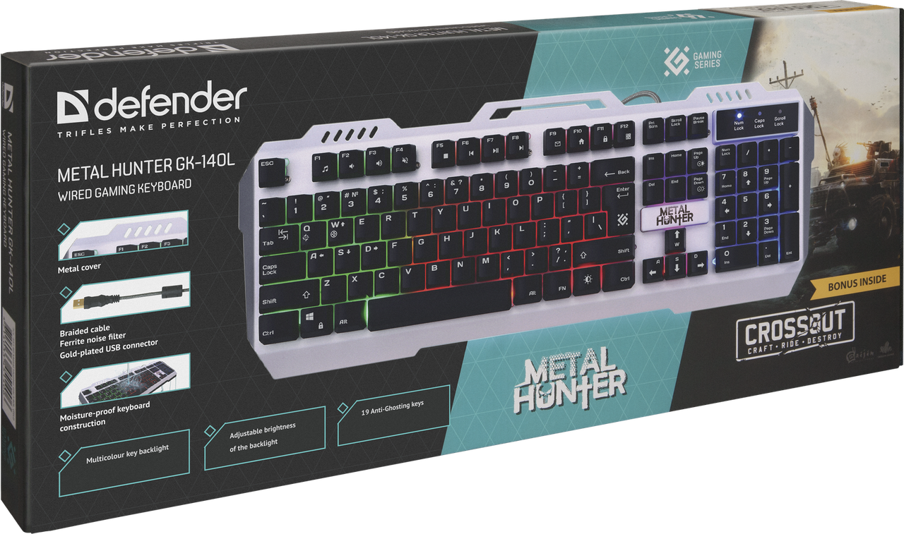 Проводная игровая клавиатура Defender Metal Hunter GK-140L RU,RGB подсветка,19 Anti-Ghost - фото 3 - id-p109931423