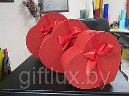 Набор Коробок подарочных с бантом Сердце (3 шт.) 16*14*6 см, 19*7*8 см, 22*20*9 см. красный