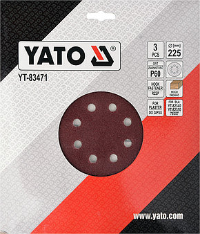 Круг шлифовальный с отверстиями 225мм Р60 (3шт) "Yato" YT-83471, фото 2