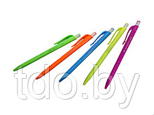 Автоматическая шариковая ручка: с боковым отжимом, яркий, цветной, пластмассовый корпус, цвет чернил- синий