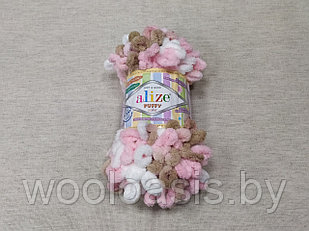 Пряжа Alize Puffy Color, Ализе Пуффи Колор, турецкая, плюшевая, 100% микрополиэстер, для ручного вязания (Цвет 6046)