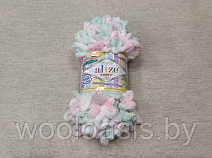 Пряжа Alize Puffy Color, Ализе Пуффи Колор, турецкая, плюшевая, 100% микрополиэстер, для ручного вязания (Цвет 6052)