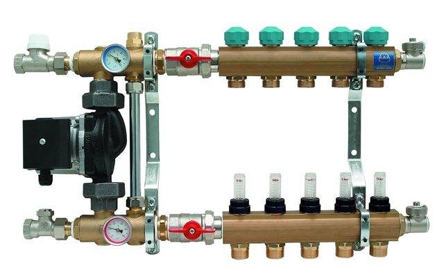 Гребенка для теплого пола KAN  со смесительной системой с расходомерами (4 контура)