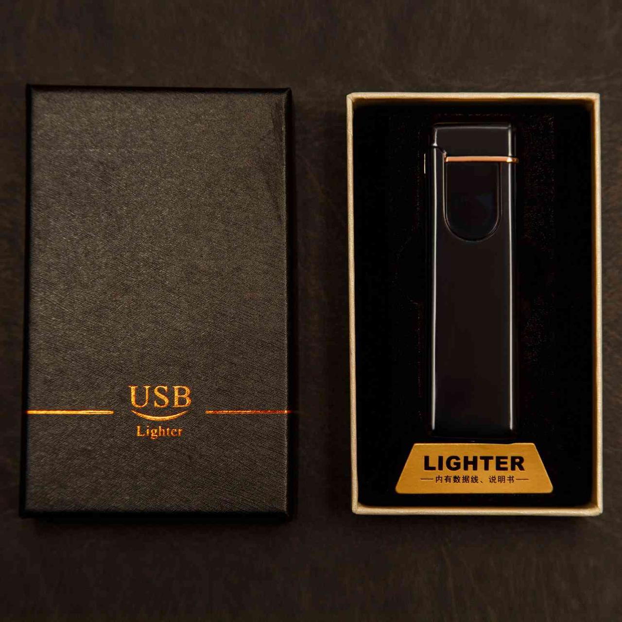 Импульсная зажигалка двойная узкая сенсорная Lighter Черная - фото 3 - id-p110136601