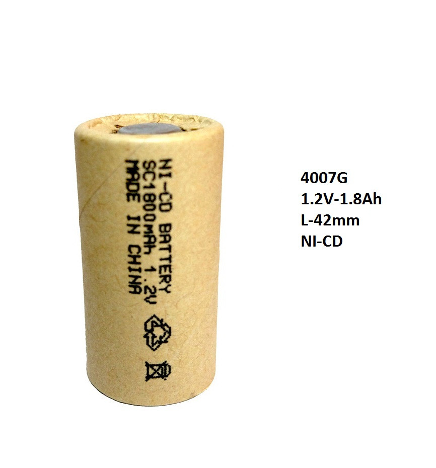Элемент питания (аккумулятор) NI-CD 4007G 1.2V/1.8Ah/42mm РАСПРОДАЖА - фото 1 - id-p110200502