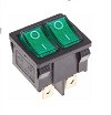 Выключатель клавишный 250V 6А (6с) ON-OFF зеленый с подсветкой ДВОЙНОЙ Mini REXANT - фото 1 - id-p110200580