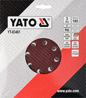 Круг шлифовальный с отверстиями 180мм Р60 (3шт) "Yato" YT-83461, фото 2