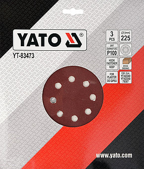 Круг шлифовальный с отверстиями 225мм Р100 (3шт) "Yato"YT-83473, фото 2
