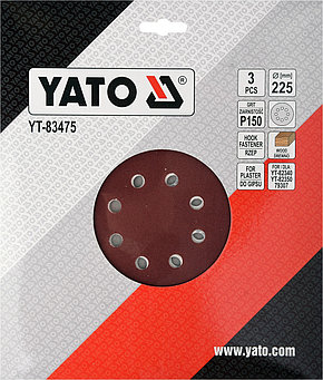 Круг шлифовальный с отверстиями 225мм Р150 (3шт) "Yato"YT-83475, фото 2