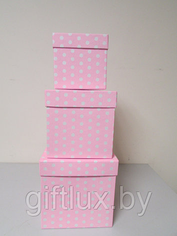 Набор Коробок  "Куб"Горох"(3шт.)10*10см,13*13см, 15*15см на розовом, фото 2