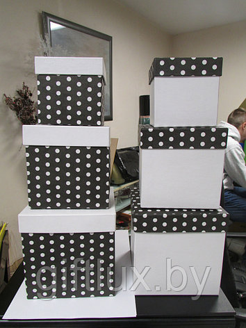 Набор Коробок  "Куб"Горох"(3шт.)10*10см,13*13см, 15*15см на черном, фото 2