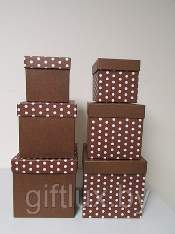 Набор Коробок  "Куб"Горох"(3шт.)10*10см,13*13см, 15*15см коричневый, фото 2