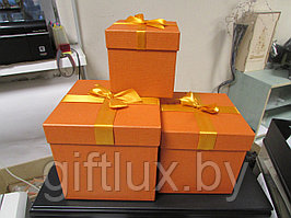 Набор Коробок с бантом "Куб "Однотон"(3шт.)10*10см,13*13см, 15*15см оранж