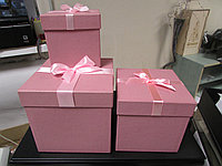 Набор Коробок с бантом "Куб "Однотон"(3шт.)10*10см,13*13см, 15*15см розовый