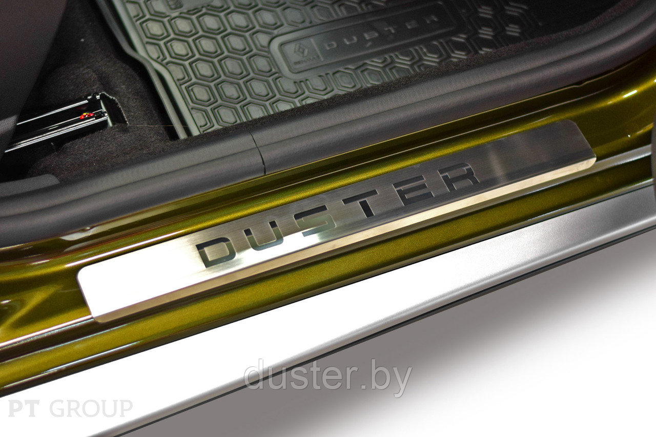 Накладки на внутренние пороги дверей нержавеющая сталь Renault Duster 2015- PT GROUP (оригинал)