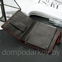 Портмоне мужское 3 в 1 для автодокументов и паспорта, 2 отдела, для карт, для монет, цвет коричневый, фото 6