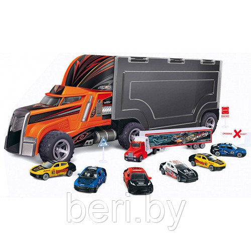 95577-4 Автовоз Fire Set, шестью разноцветными гоночными болидами и фурой, ZhongZe Toys - фото 2 - id-p110316755