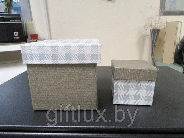Набор Коробок  "Кубик клетка"(2шт.) 5*5*5см, 8*8*8 см серый, фото 2