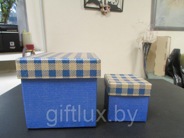 Набор Коробок  "Кубик клетка"(2шт.) 5*5*5см, 8*8*8 см синий, фото 2